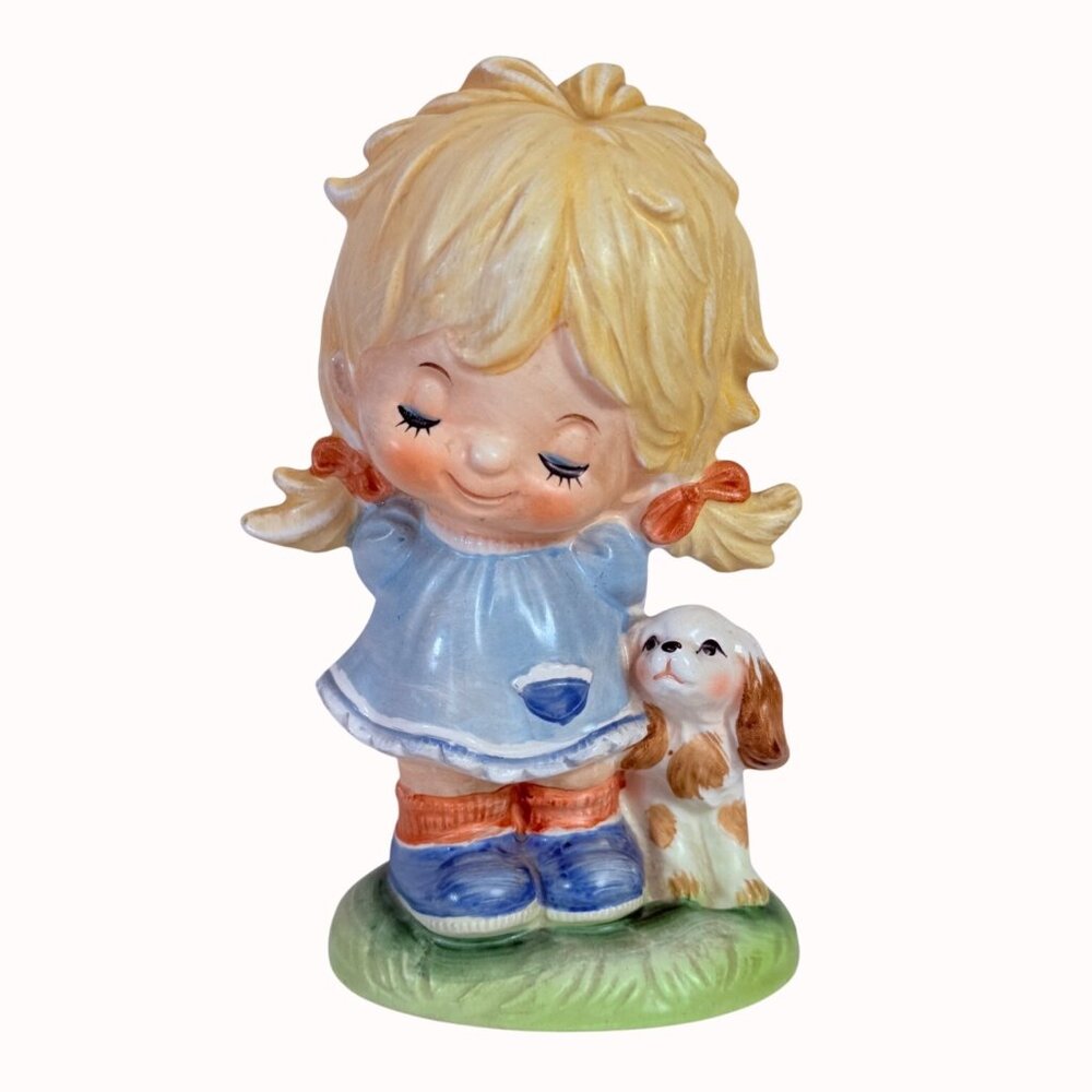 Inarco 70s Little Girl Figurine Retro VTG Kawaii Ceramic Whimsical Bedroom Decor